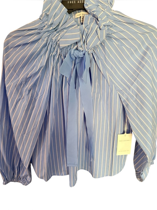 Free Assembly Tops - Free Assembly Blue Striped Tie-Neck Blouse Sz. M (8-10)